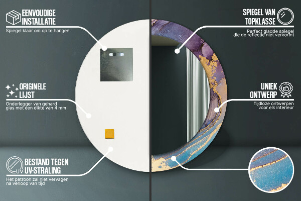 Espejo redondo impreso decorativo redondo Piedra de mármol