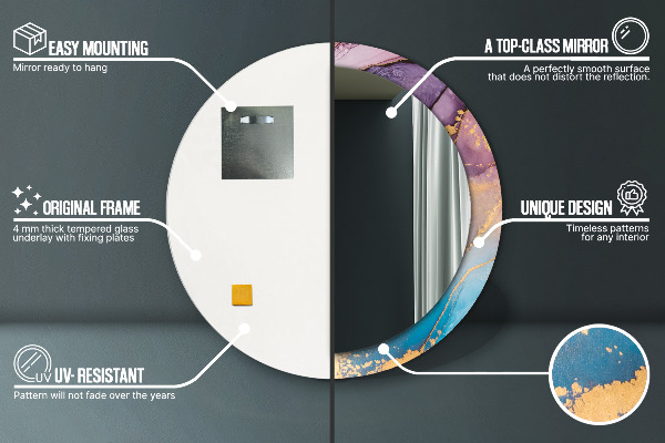 Espejo redondo impreso decorativo redondo Piedra de mármol