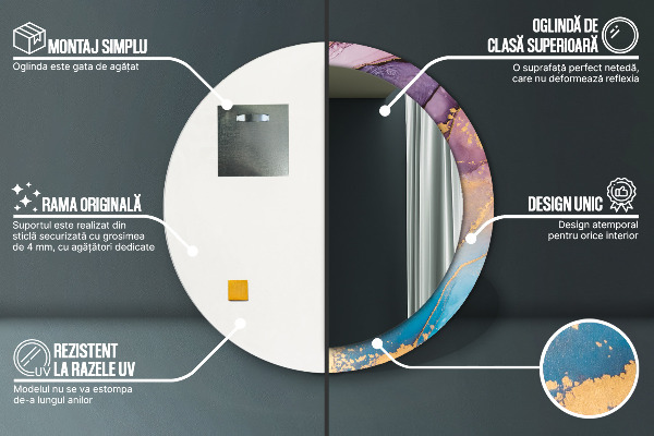 Espejo redondo impreso decorativo redondo Piedra de mármol