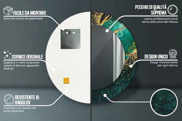 Espejo redondo marco con estampado decorativo Verde marmol