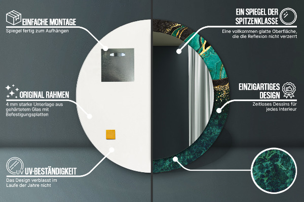 Espejo redondo marco con estampado decorativo Verde marmol