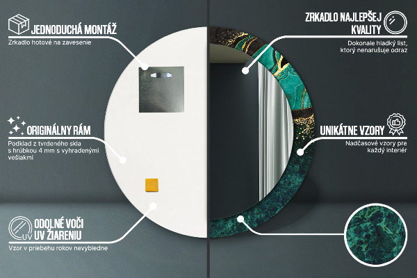 Espejo redondo marco con estampado decorativo Verde marmol