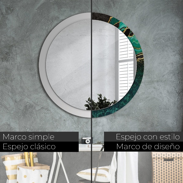 Espejo redondo marco con estampado decorativo Verde marmol