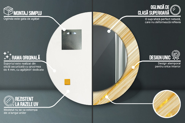 Espejo redondo con decoración Resumen de oro