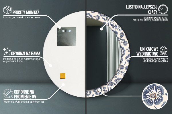 Espejo redondo marco estampado Patrón de flores