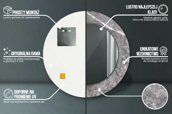 Espejo redondo marco con estampado decorativo Mármol rústico