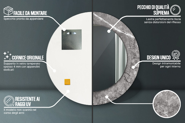 Espejo redondo marco con estampado decorativo Mármol rústico