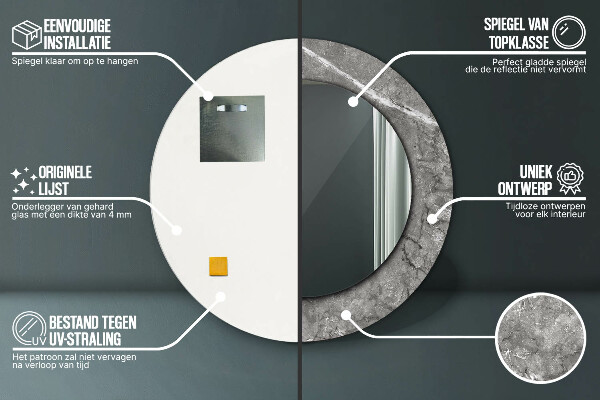 Espejo redondo marco con estampado decorativo Mármol rústico