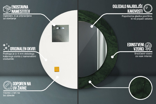 Espejo redondo con decoración Mármol verde