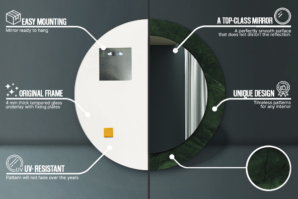 Espejo redondo con decoración Mármol verde