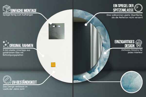 Espejo redondo con decoración Mármol de ónix azul