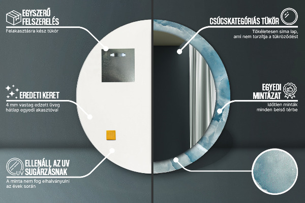 Espejo redondo con decoración Mármol de ónix azul