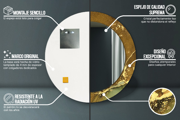 Espejo redondo impreso decorativo redondo Remolinos metálicos