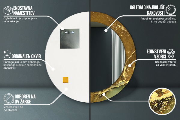 Espejo redondo impreso decorativo redondo Remolinos metálicos