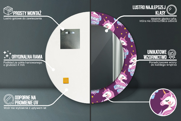 Espejo redondo impreso decorativo redondo Estrellas unicornio