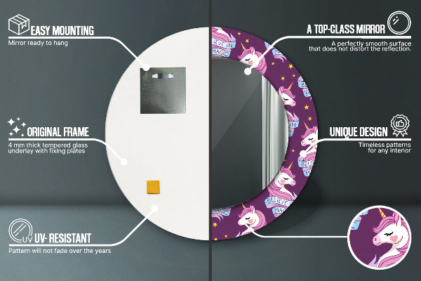 Espejo redondo impreso decorativo redondo Estrellas unicornio