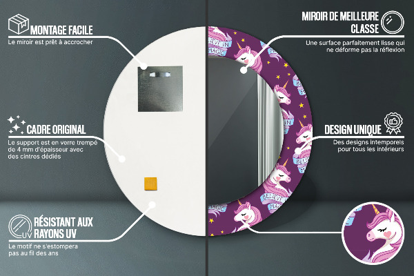 Espejo redondo impreso decorativo redondo Estrellas unicornio