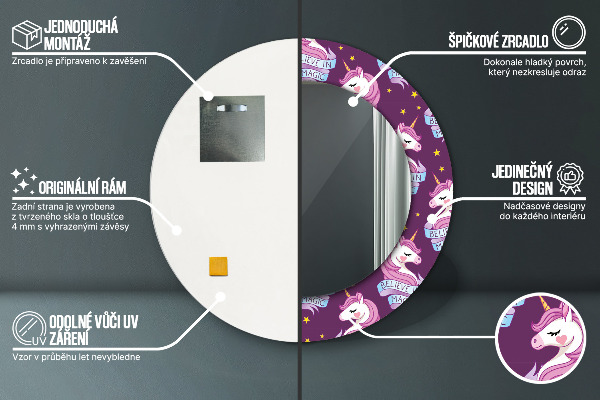 Espejo redondo impreso decorativo redondo Estrellas unicornio