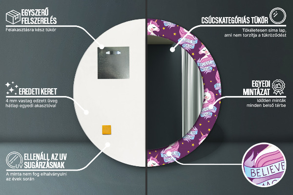 Espejo redondo impreso decorativo redondo Estrellas unicornio