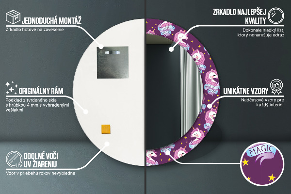 Espejo redondo impreso decorativo redondo Estrellas unicornio