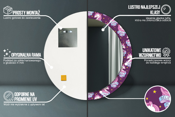 Espejo redondo impreso decorativo redondo Estrellas unicornio