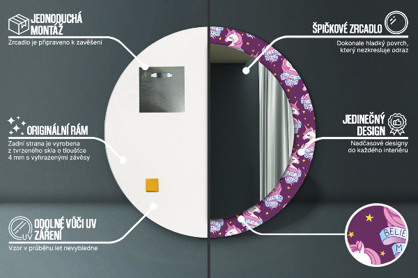 Espejo redondo impreso decorativo redondo Estrellas unicornio