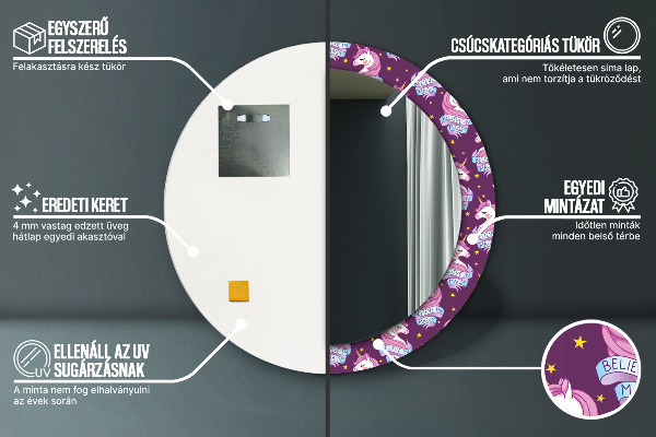 Espejo redondo impreso decorativo redondo Estrellas unicornio