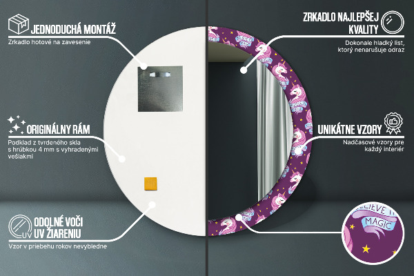 Espejo redondo impreso decorativo redondo Estrellas unicornio