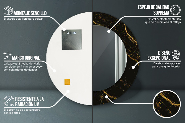 Espejo redondo marco estampado Mármol negro