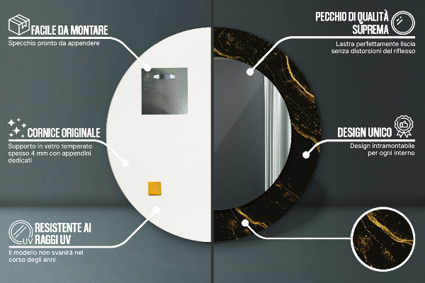 Espejo redondo marco estampado Mármol negro