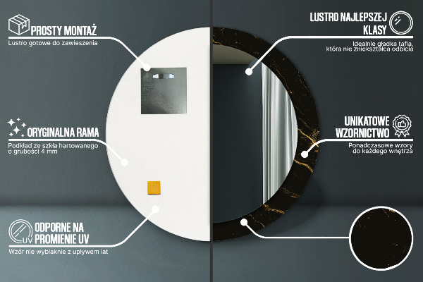 Espejo redondo marco estampado Mármol negro