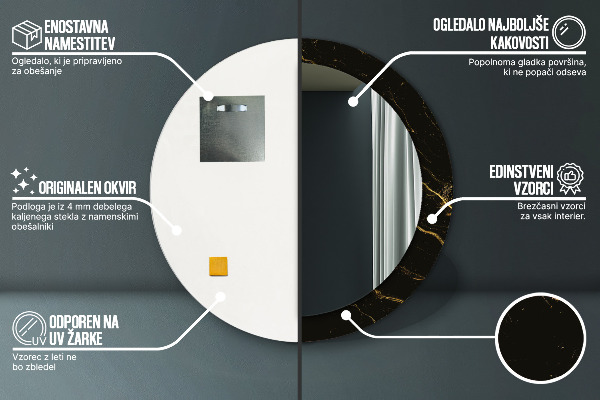 Espejo redondo marco estampado Mármol negro