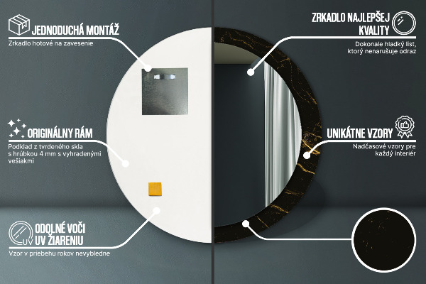 Espejo redondo marco estampado Mármol negro