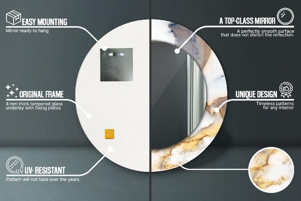 Espejo redondo marco estampado Mármol blanco