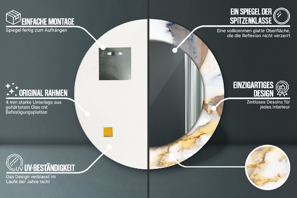 Espejo redondo marco estampado Mármol blanco