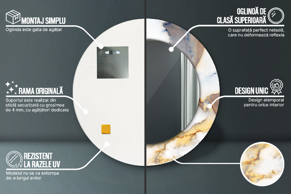 Espejo redondo marco estampado Mármol blanco