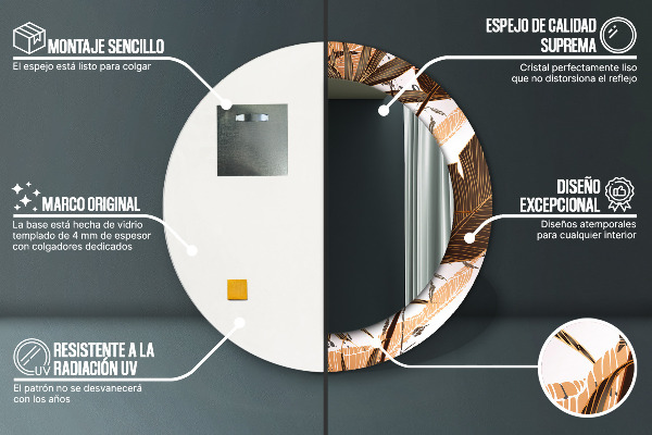 Espejo redondo impreso decorativo redondo Hojas de palma