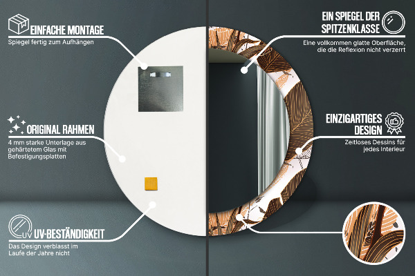 Espejo redondo impreso decorativo redondo Hojas de palma