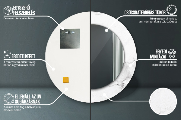 Espejo redondo marco con estampado decorativo Mármol blanco