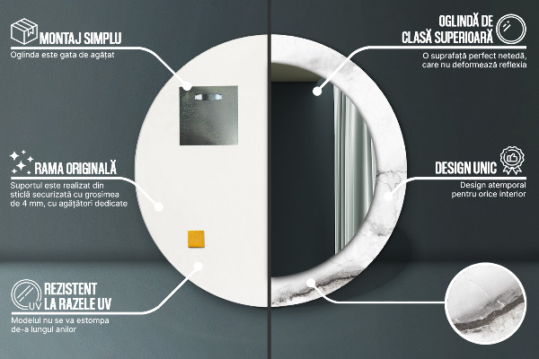 Espejo redondo marco con estampado decorativo Mármol blanco