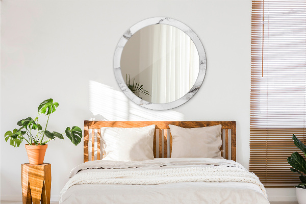 Espejo redondo marco con estampado decorativo Mármol blanco