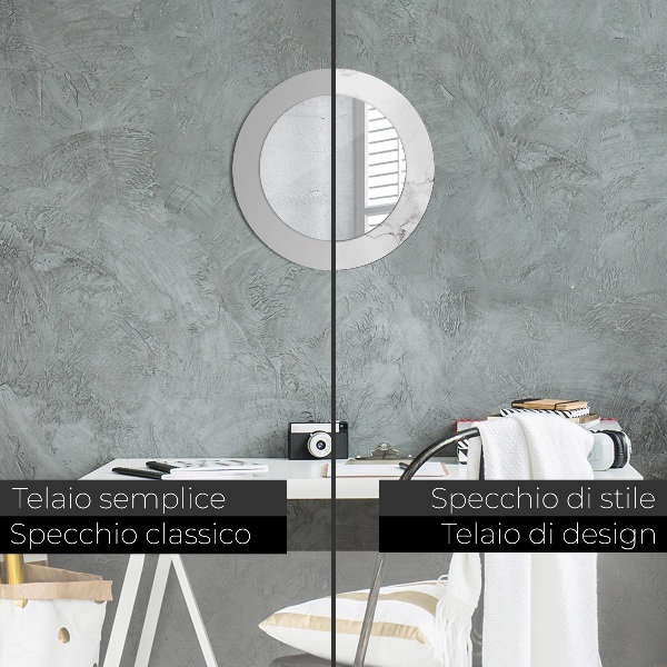 Espejo redondo marco con estampado decorativo Mármol blanco