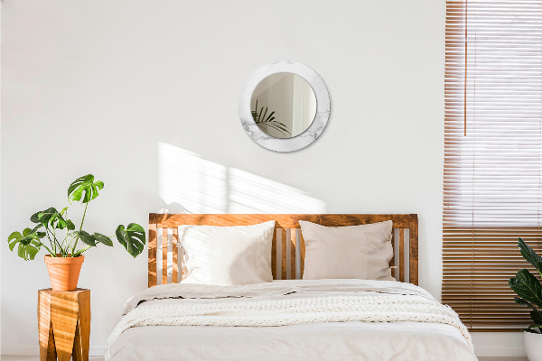 Espejo redondo marco con estampado decorativo Mármol blanco