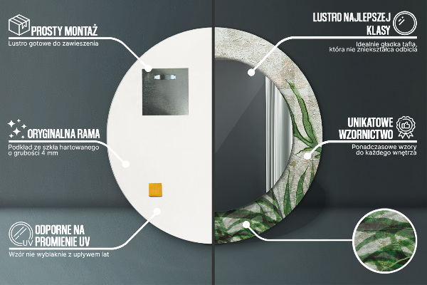 Espejo redondo con decoración Hojas de helecho