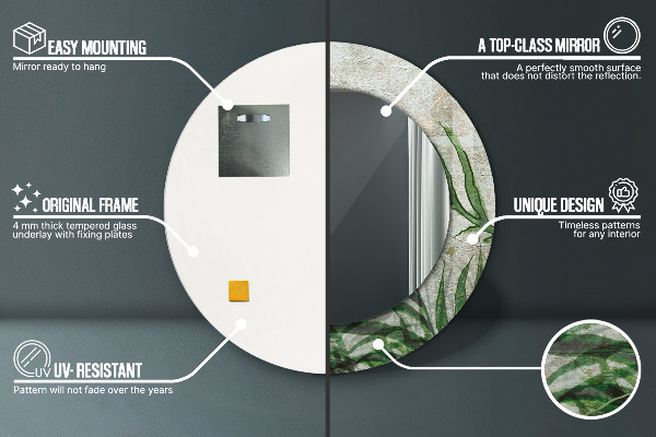 Espejo redondo con decoración Hojas de helecho