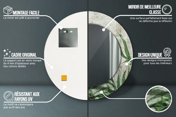 Espejo redondo con decoración Hojas de helecho