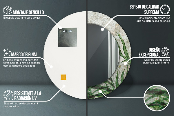 Espejo redondo con decoración Hojas de helecho