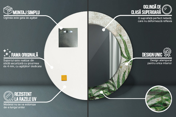 Espejo redondo con decoración Hojas de helecho