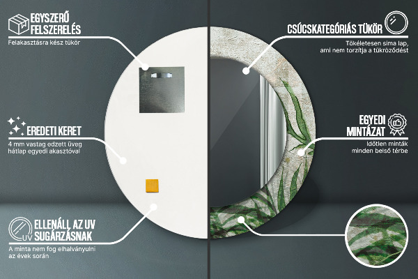 Espejo redondo con decoración Hojas de helecho