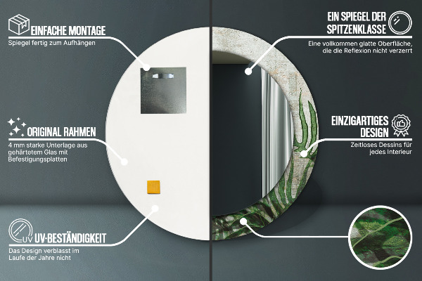 Espejo redondo con decoración Hojas de helecho